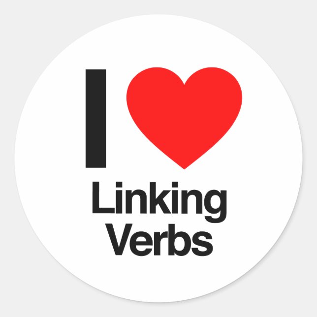 Sticker Rond j'adore lier des verbes (Devant)
