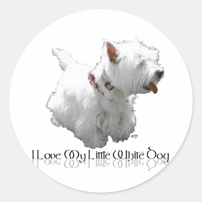 Sticker Rond J'adore mon petit chien blanc - Westie (Devant)