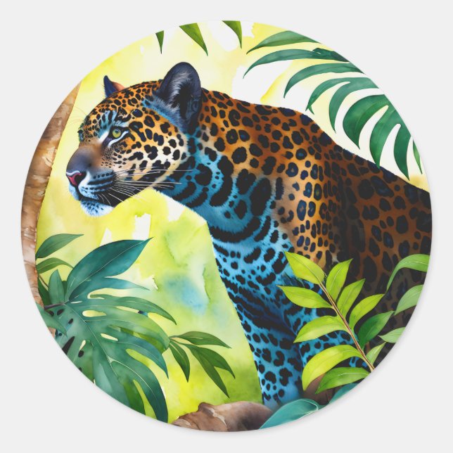 Sticker Rond Jaguar Forêt Botanique Jungle (Devant)