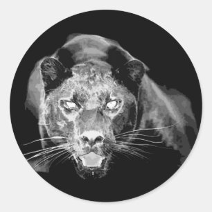 Sticker Rond Jaguar noir et blanc - Chats sauvages