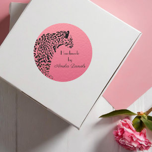 Sticker Rond Jaguar rose et noir fabriqué à la main par