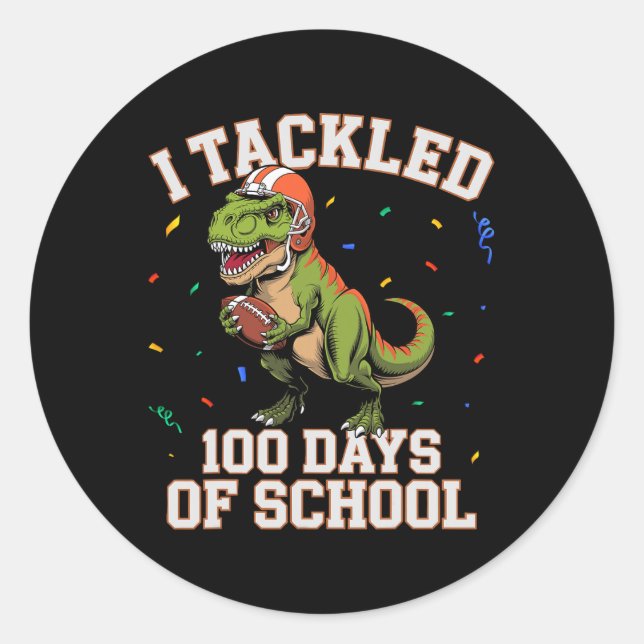 Sticker Rond J'Ai Attaqué 100 Jours De Football Dino T-rex K (Devant)