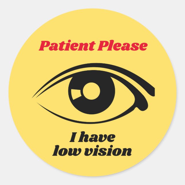 Sticker Rond J'ai Bouton jaune à basse vision (Devant)