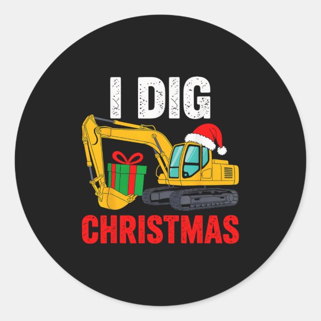 Sticker Rond J'ai creusé l'excavateur de Noël Xmas Pjs Toddler  (Devant)
