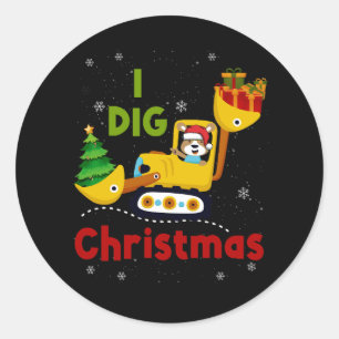 Sticker Rond J'ai creusé Noël Excavateur de construction Garçon