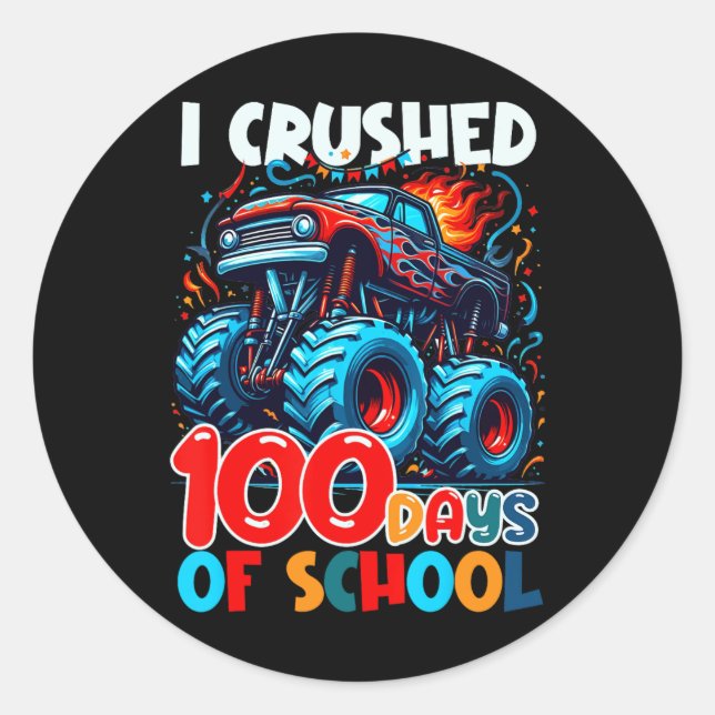 Sticker Rond J'Ai Écrasé 100 Jours Du Monstre De Dinosaure De L (Devant)