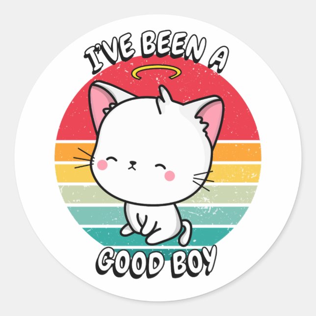 Sticker Rond J'ai été un bon garçon - chat blanc (Devant)