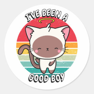 Sticker Rond J'ai été un bon garçon - chat blanc