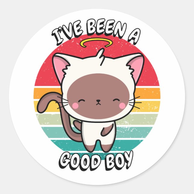 Sticker Rond J'ai été un bon garçon - chat blanc (Devant)