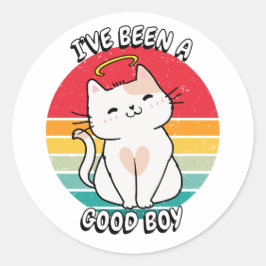 Sticker Rond J'ai été un bon garçon - chat blanc