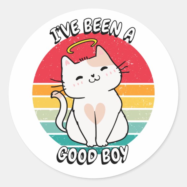 Sticker Rond J'ai été un bon garçon - chat blanc (Devant)
