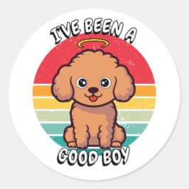 Sticker Rond J'ai été un bon garçon - chien brun
