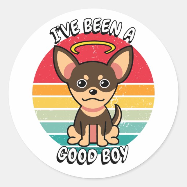 Sticker Rond J'ai été un bon garçon - petit chien (Devant)