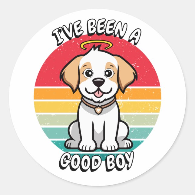 Sticker Rond J'ai été un bon garçon - un chien heureux (Devant)