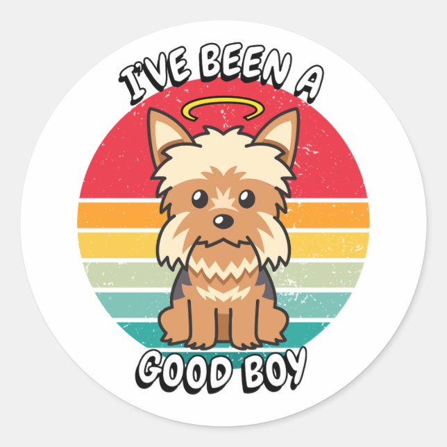 Sticker Rond J'ai été un bon garçon - yorkshire terrier (Devant)