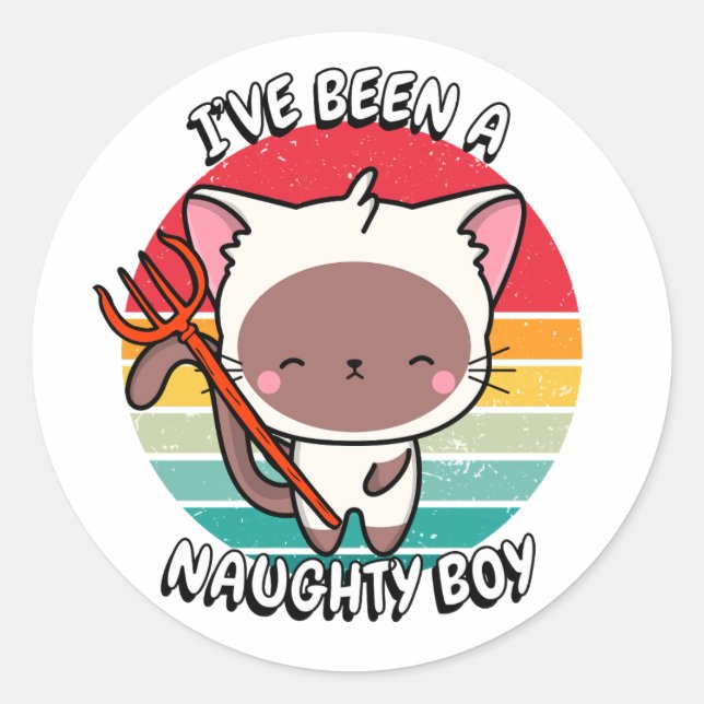 Sticker Rond J'ai été un garçon coquin - chat blanc (Devant)
