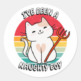 Sticker Rond J'ai été un garçon coquin - chat blanc