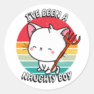 Sticker Rond J'ai été un garçon coquin - chat blanc