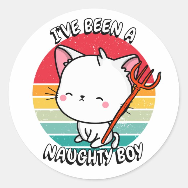 Sticker Rond J'ai été un garçon coquin - chat blanc (Devant)