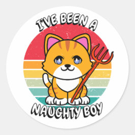 Sticker Rond J'ai été un garçon coquin - chat orange