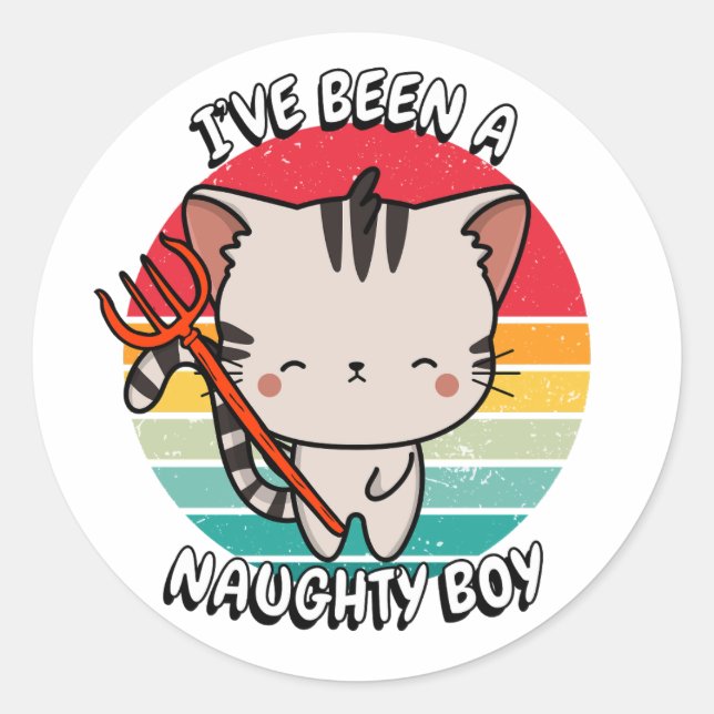 Sticker Rond J'ai été un garçon coquin - chat tabby (Devant)