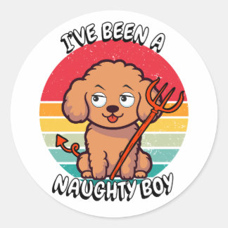Sticker Rond J'ai été un garçon coquin - chien brun