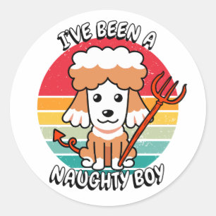 Sticker Rond J'ai été un garçon coquin - chien brun