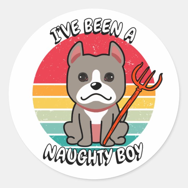 Sticker Rond J'ai été un garçon coquin - chien gris (Devant)
