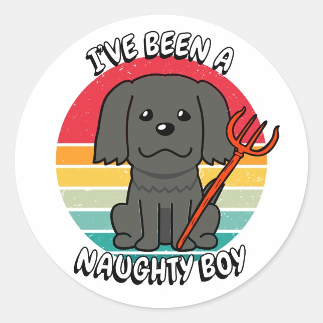 Sticker Rond J'ai été un garçon coquin - chien noir (Devant)