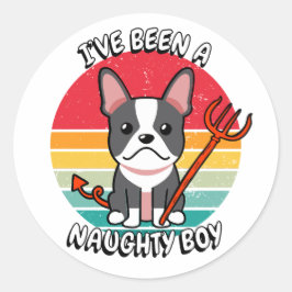 Sticker Rond J'ai été un garçon coquin - français bulldog