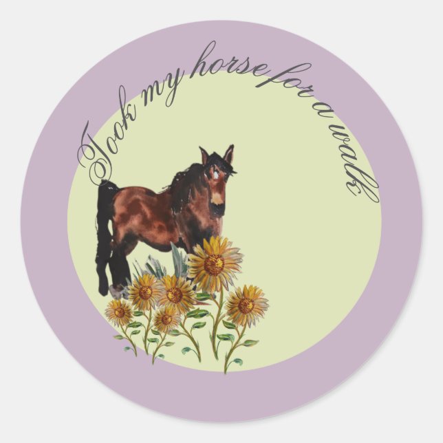 Sticker Rond J'ai fait une promenade à cheval (Devant)