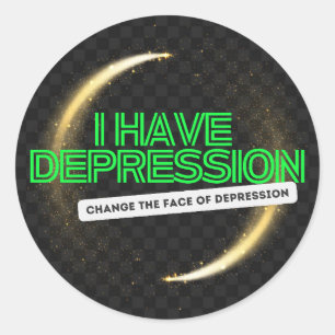 Sticker Rond J'ai la dépression dans Neon Green avec une étoile