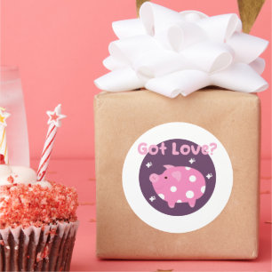 Sticker Rond J'ai l'amour Kawaii mignon porc rose