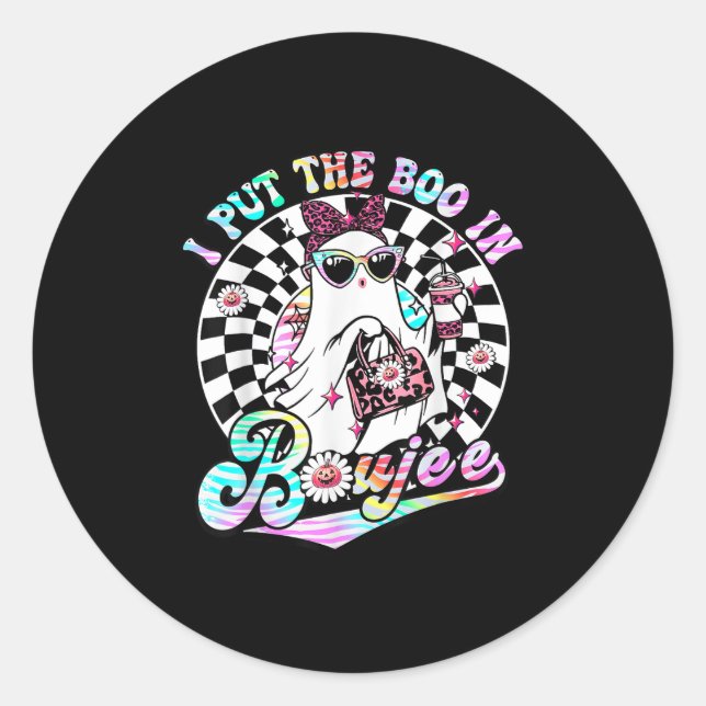 Sticker Rond J'Ai Mis Le Boo À Boujee Ghost Retro Zebra Leopard (Devant)