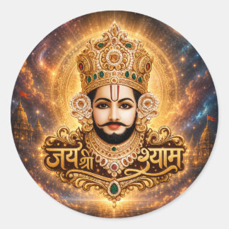 Sticker Rond Jai Shri Khatu Shyam Ji Œuvre d'art dévotionnel