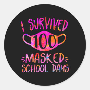 Sticker Rond J'ai survécu à 100 journées scolaires masquées Étu