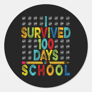 Sticker Rond J'Ai Survécu À 100 Jours D'École 100E Jour D'École