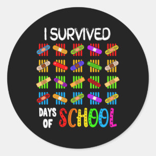Sticker Rond J'Ai Survécu À 100 Jours D'Enseignant Scolaire Et