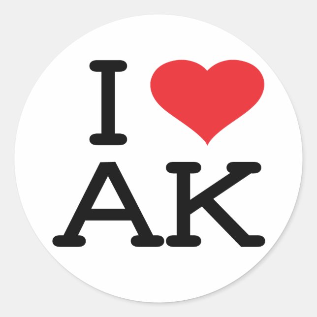 Sticker Rond J'aime AK - coeur - l'autocollant 6 PK (Devant)