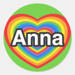 Sticker Rond J'aime Anna. Je t'aime Anna. Cœur