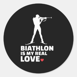 Sticker Rond J'aime biathlon Silhouette de biathlon élégant