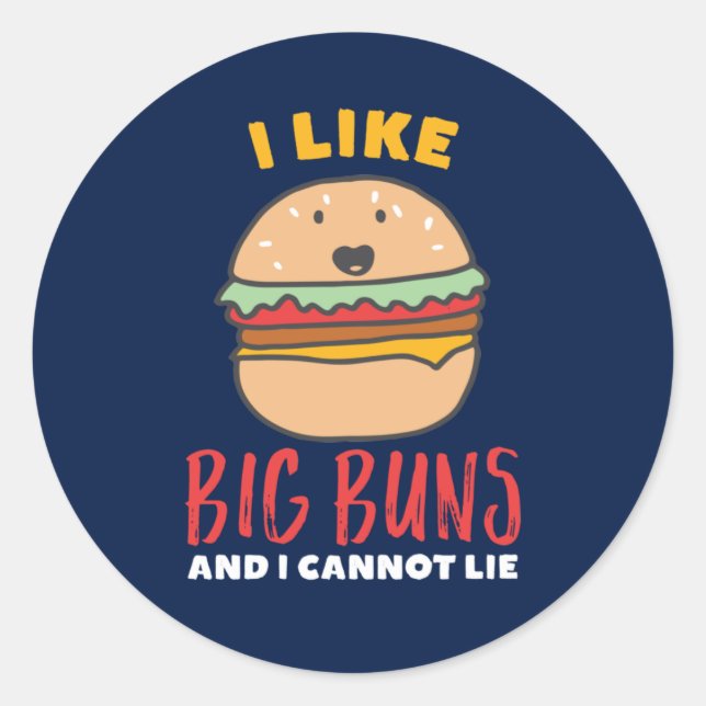 Sticker Rond J'aime Big Buns Funny Burger et Fast Food Puns (Devant)