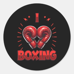 Sticker Rond J'aime Boxing Red Boxing Gants Heartshape Love Bo