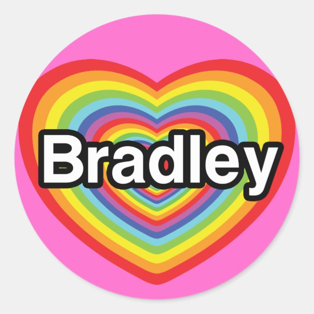 Sticker Rond J'aime Bradley : coeur arc-en-ciel (Devant)