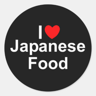 Sticker Rond J'aime (coeur) la nourriture japonaise