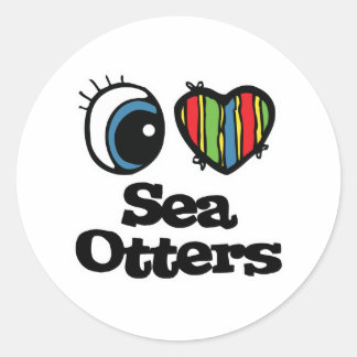 Sticker Rond J'aime (cœur) les loutres de mer