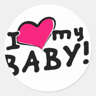 Sticker Rond J'aime (coeur) mon bébé ! (garçon ou fille)