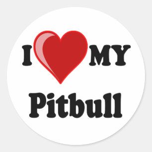 Sticker Rond J'aime (coeur) mon chien de Pitbull