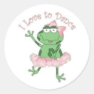Sticker Rond J'aime danser la grenouille Ballerina rose