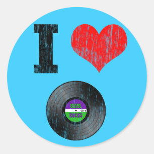 Sticker Rond J'aime des disques vinyle